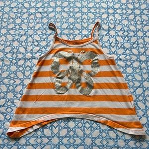 Girls Top. One Step Up. Orange/White Striped. Size S (7/8)